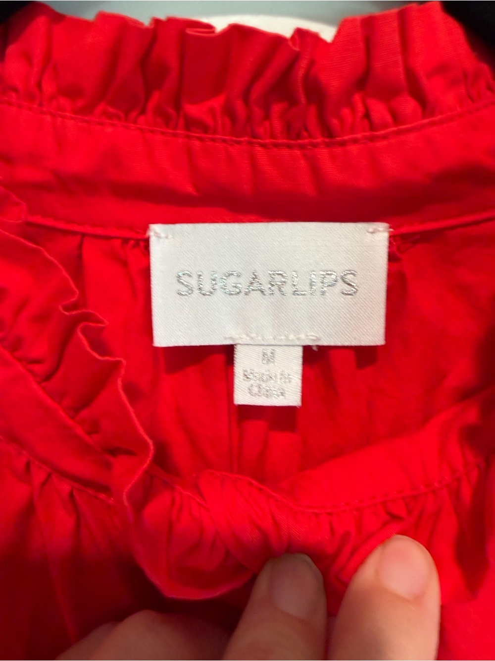 Sugar Lips Red Ruffle Neck Shift Mini Dress M Holiday Preppy Romantic - Picture 5 of 9